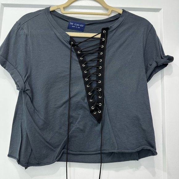 The classic grey lace up crop top - Picture 1 of 2